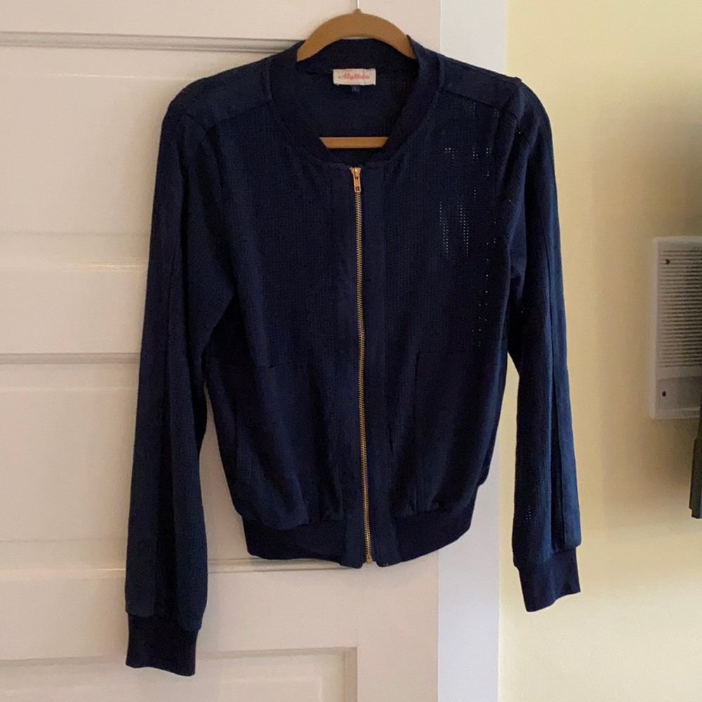 Navy pleather bomber jacket